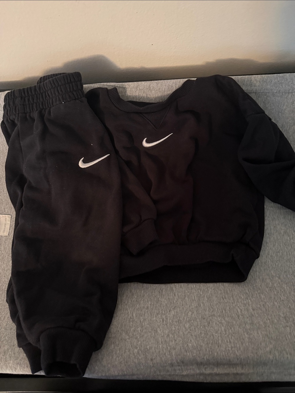 Nike Black Kids Sweatshirt and Joggers Set with White Swoosh